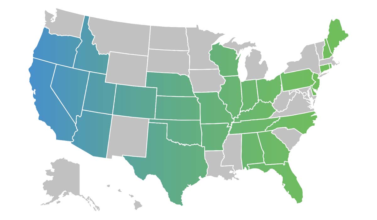 United States map showing the American Shaman Franchise store locations